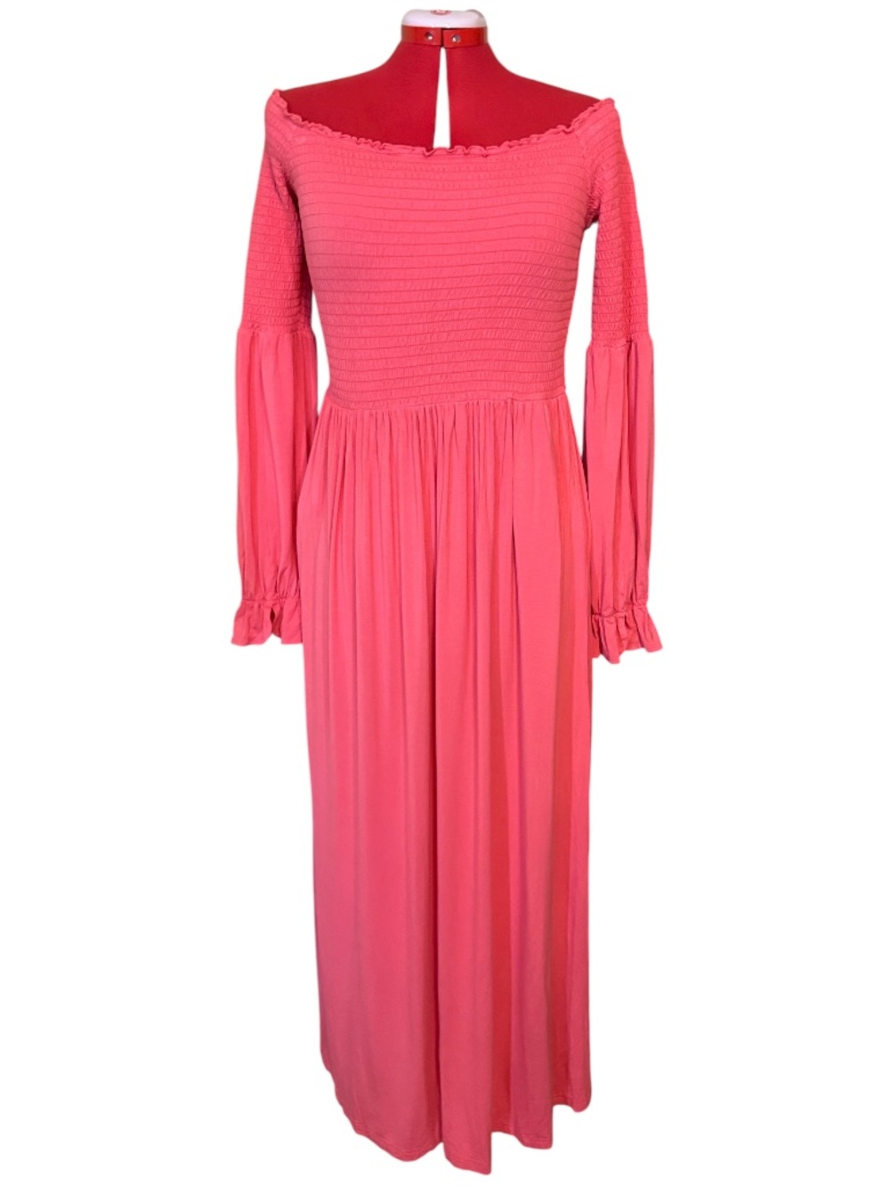 Smash + Tess Ellie Hot Coral Smocked Maxi Dress Size Large